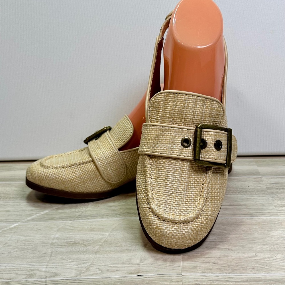 Zodiac Womens Beige Woven Raffia Slingback Loafers Buckle Strap Size  7.5